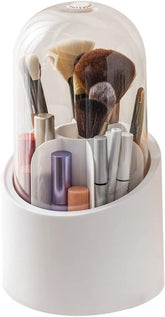 360° Rotating Makeup Brush Holder with Lid and Compartments
