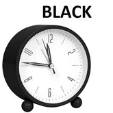 Black Round Silent Analog Desk Clock with Snooze and Non-Ticking Alarm