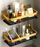 Golden Aluminum Wall-Mounted Shower Caddy Shelf with Adhesive Mount