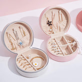 Round Mini PU Leather Jewelry Organizer Box for Travel and Storage