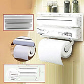 Triple Paper Dispenser & Holder with Cutter for Kitchen, 4-in-1 White