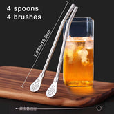 2-in-1 Filter Spoon & Tea Straw Set - Washable Gourd Tea Straws