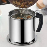 Stainless Steel Oil Filter Pot – Reusable Cooking Grease & Oil Storage with Removable Filter