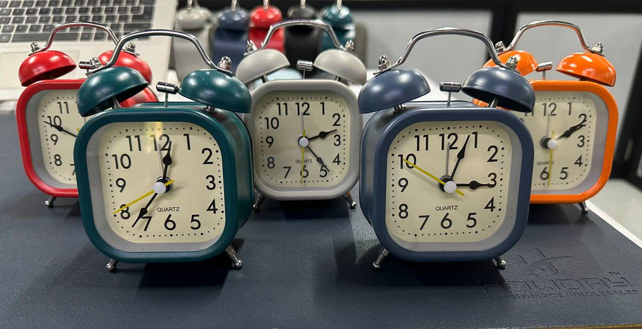 Square Twin Bell Alarm Clock with Night LED Light for Desk and Table