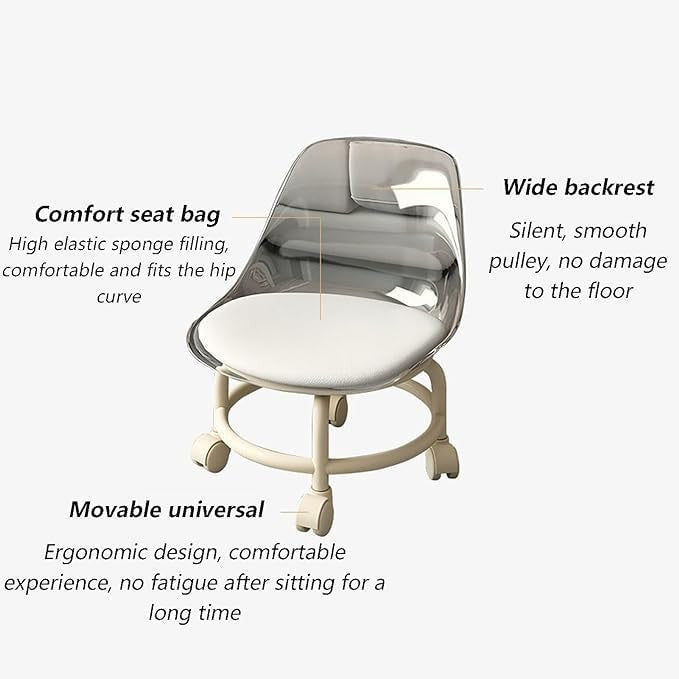 Mini Rolling Stool - Transparent, Compact, Adjustable Chair
