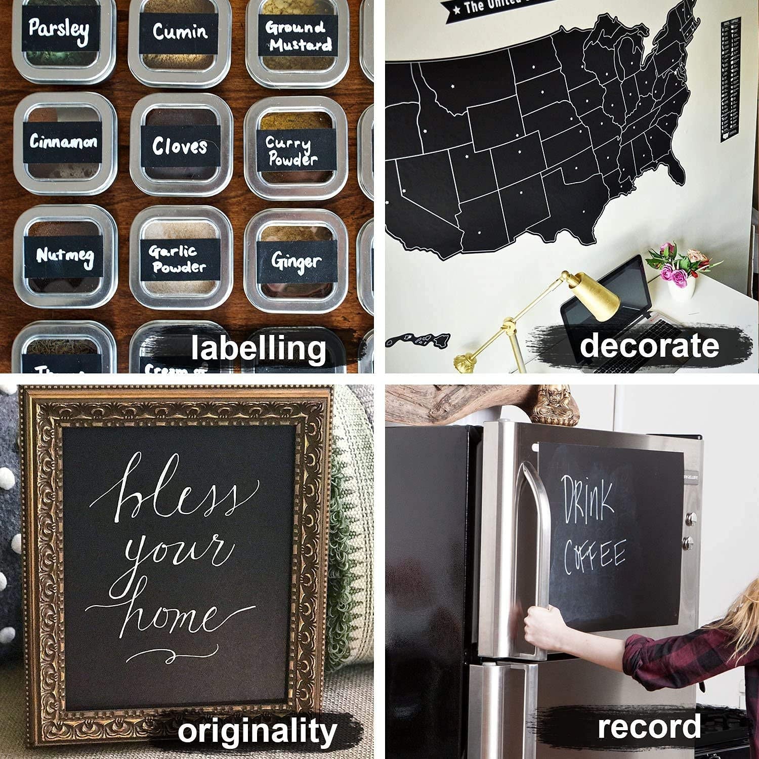 Removable Black Board Wall Sticker with Chalks for Home & Office