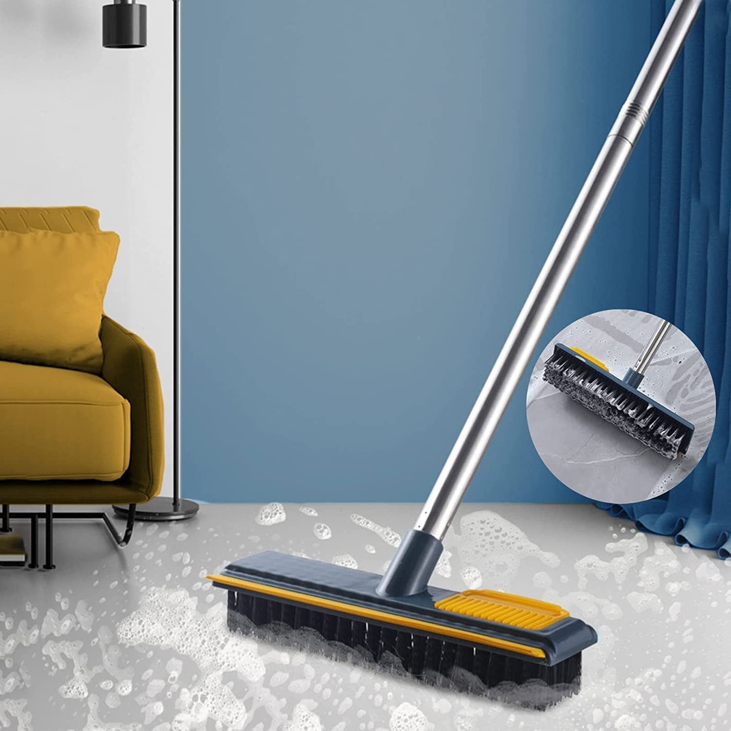 2-in-1 Floor & Tile Scrub Brush with Comb for Bathroom & Kitchen
