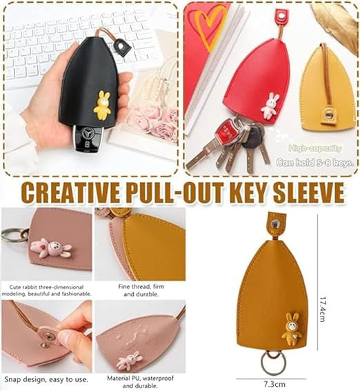 Cute Leather Fruit Key Holder with Pull-Out Sleeve