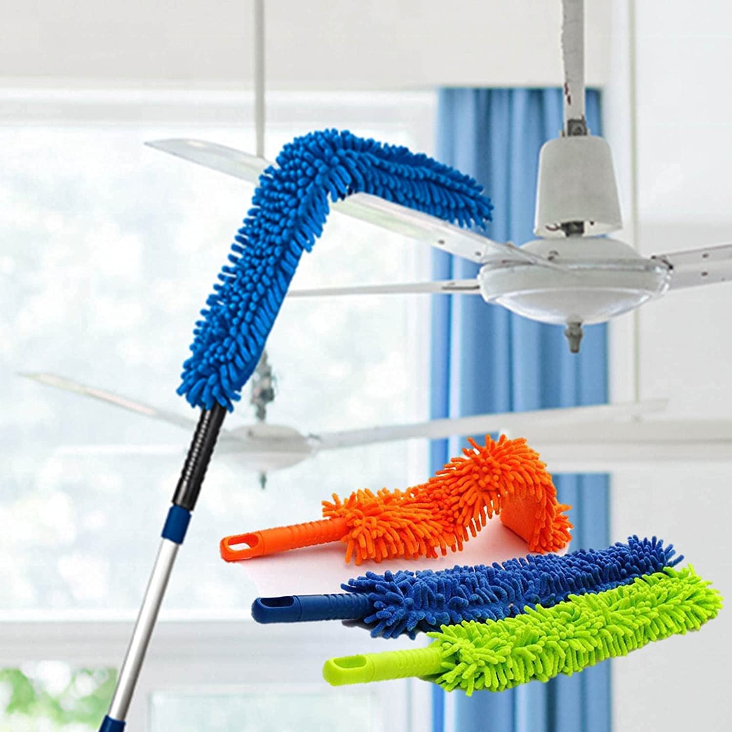 Extendable Microfiber Fan & Home Dusting Brush for Ceiling, Floor & Car