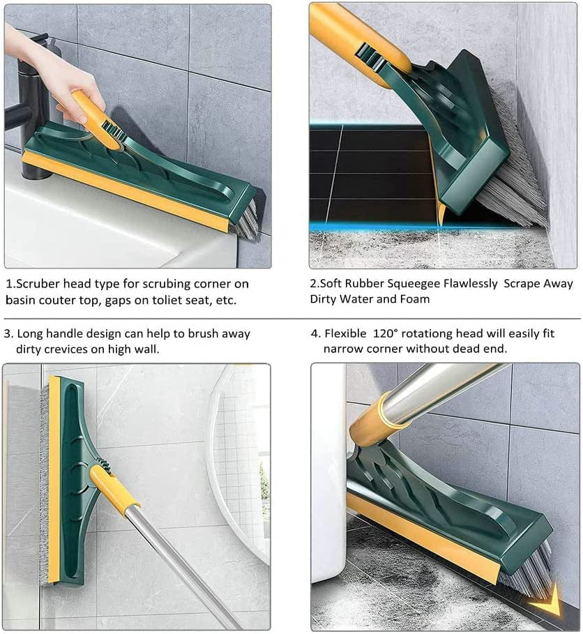 2-in-1 Tile Cleaning Brush with Scraper and Squeegee