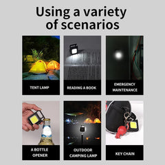 Rechargeable COB Keychain Light with Bottle Opener, Magnet & Folding Stand