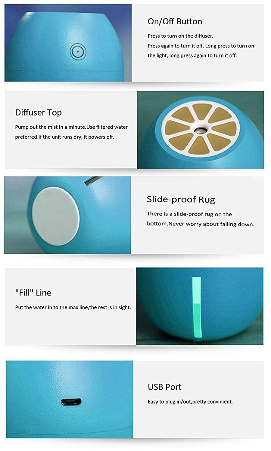 Lemon USB Mini Humidifier & Air Purifier with LED Light
