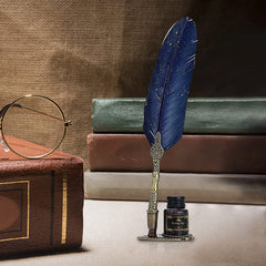 Vintage Carving Feather Pen Set with Ink, Nibs & Stand