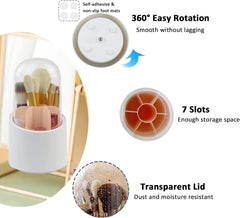 360° Rotating Makeup Brush Holder with Lid and Compartments