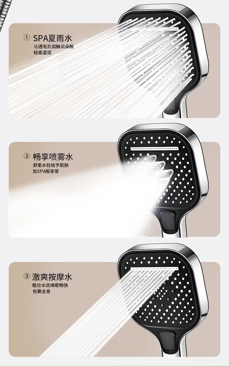 Water Saving Shower Head with Stop Button, 7 Spray Modes, Universal Fit