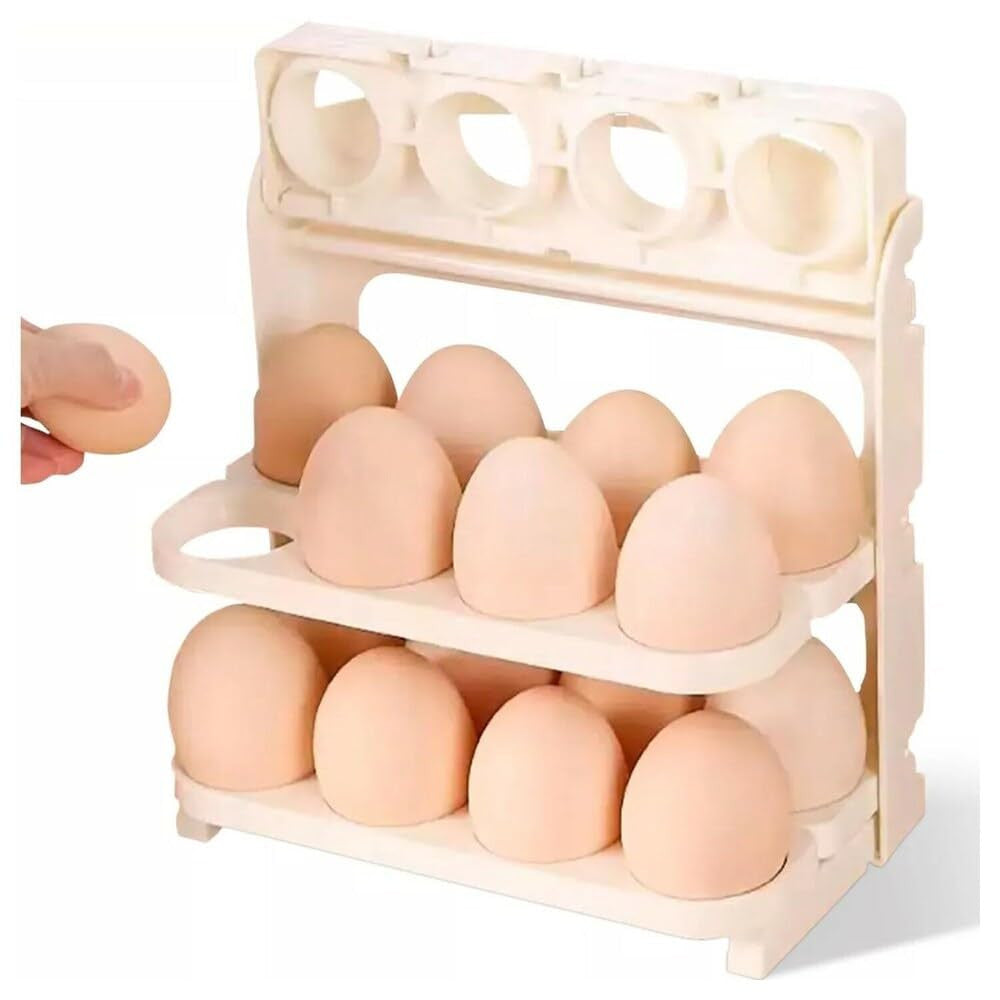 Foldable 3-Layer Egg Storage Box with 24-Grid, Reusable Refrigerator Organizer