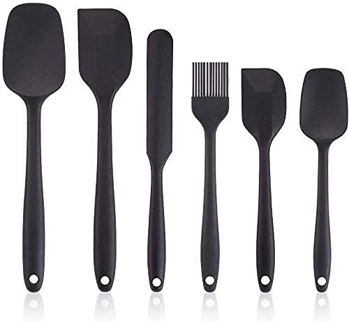 6-Piece Black Silicone Kitchen Spatula Set with Stainless Steel Core