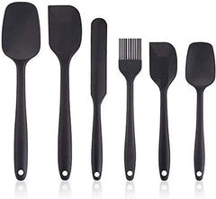 6-Piece Black Silicone Kitchen Spatula Set with Stainless Steel Core