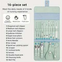 16-in-1 Stainless Steel Manicure & Pedicure Set for Women & Men