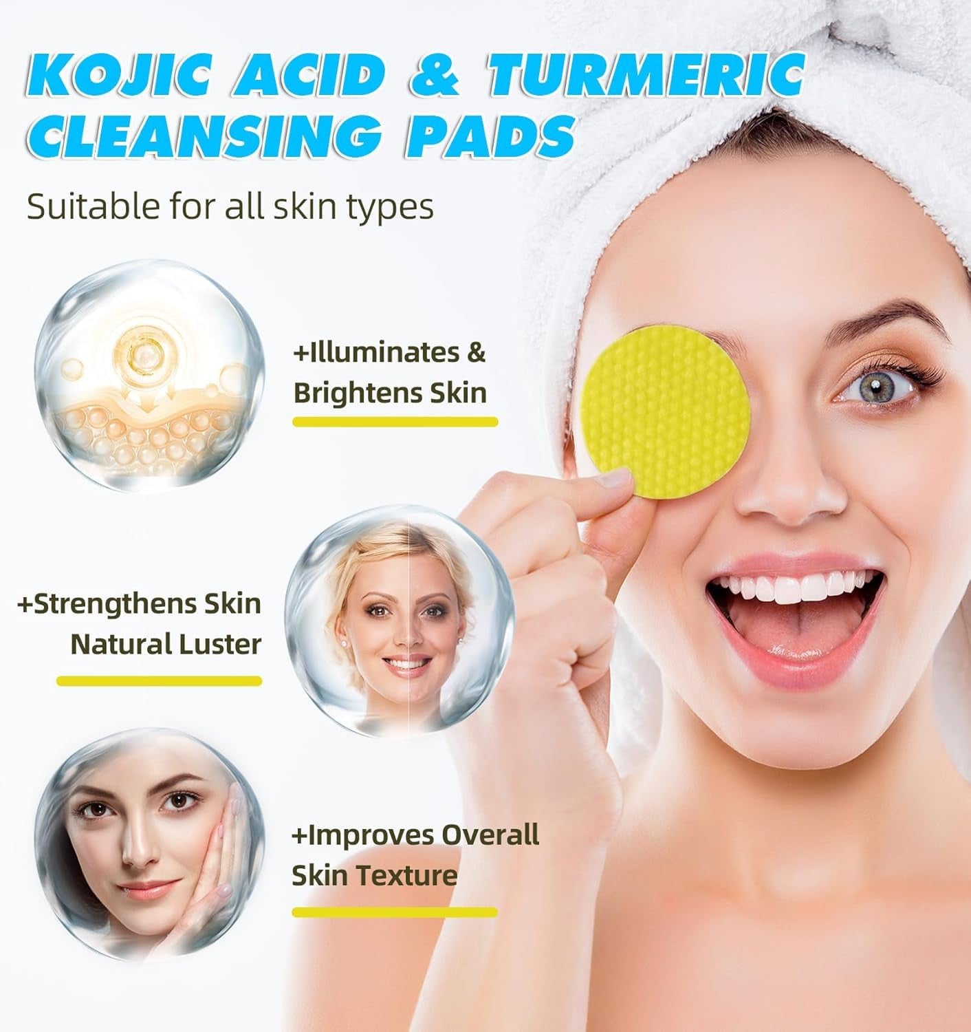 Kojic & Turmeric Cleansing Pads for Dark Spots, Brightening Skin