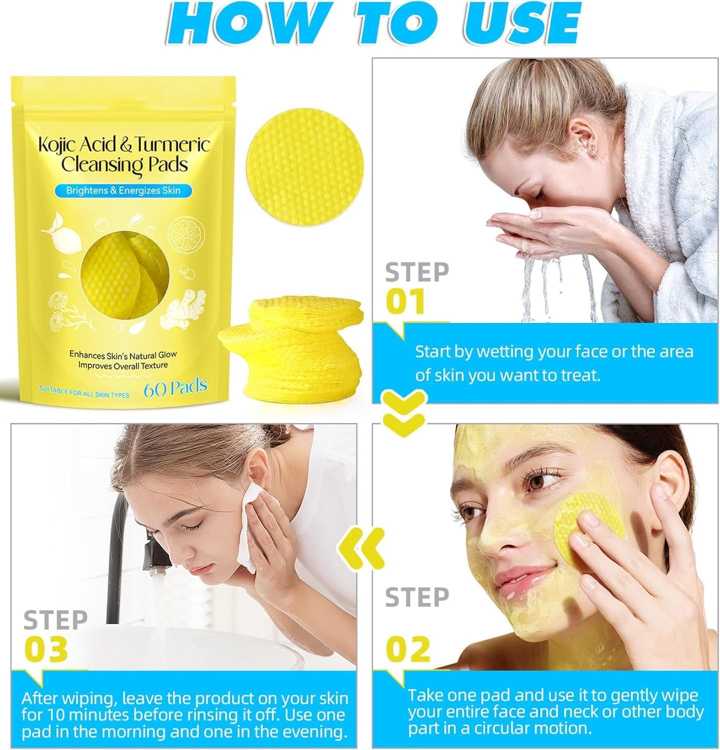 Kojic & Turmeric Cleansing Pads for Dark Spots, Brightening Skin