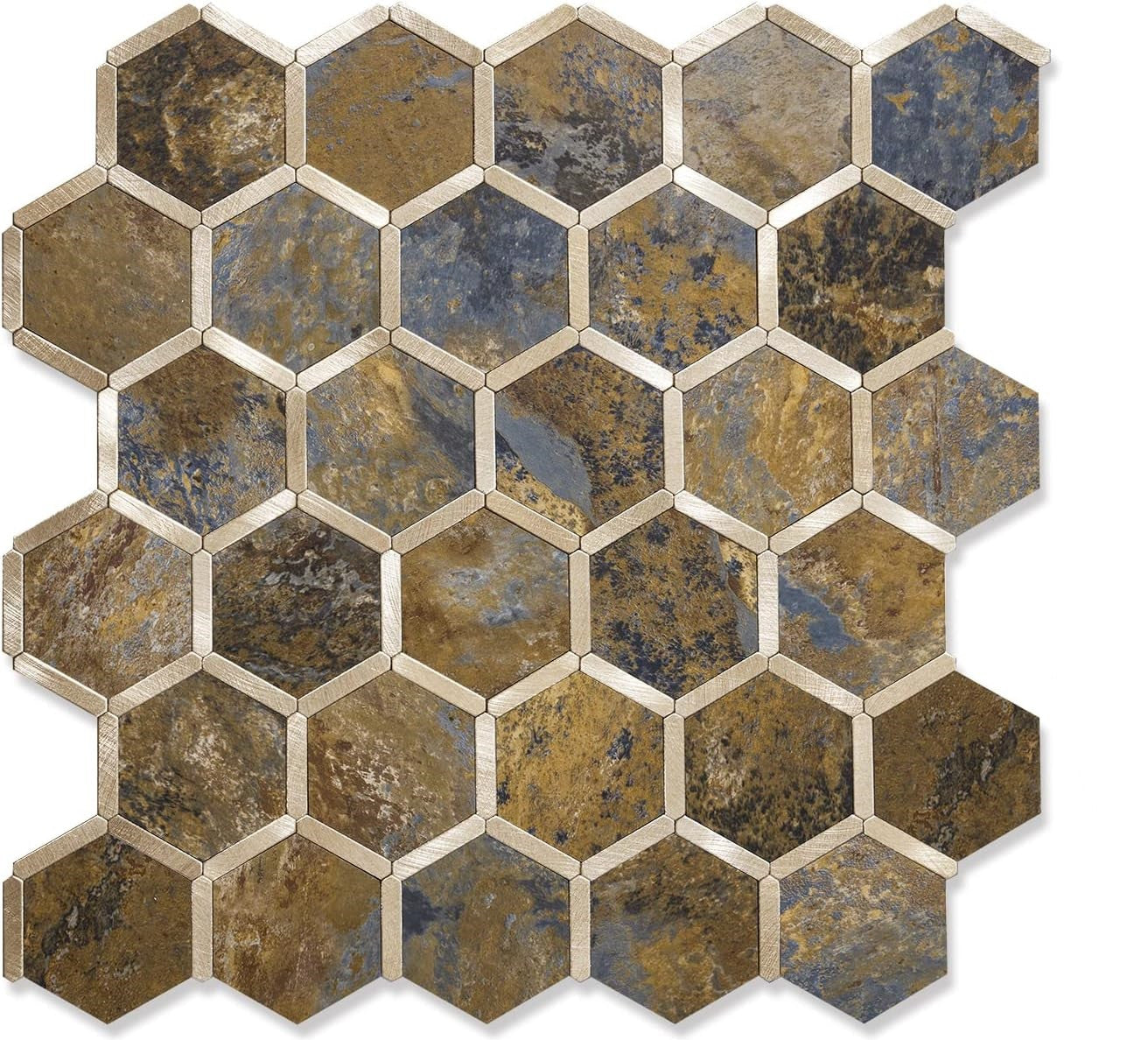 Hexagon Metal Tiles 3D Wall Paper - Self-Adhesive, Waterproof, Modern
