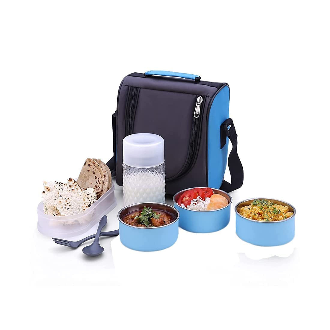 Green Leaf Stainless Steel Lunch Box Set with Bag and 3 Containers