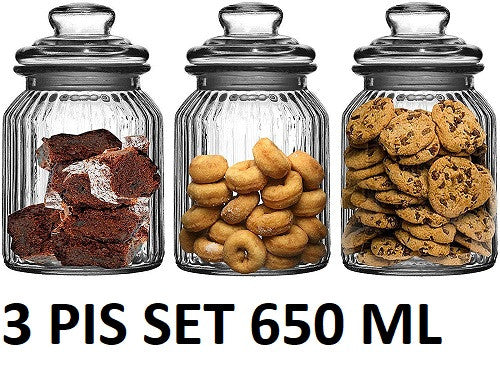 Set of 3 650ml Clear Glass Pop Jars with Airtight Lids for Kitchen Storage