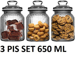 Set of 3 650ml Clear Glass Pop Jars with Airtight Lids for Kitchen Storage