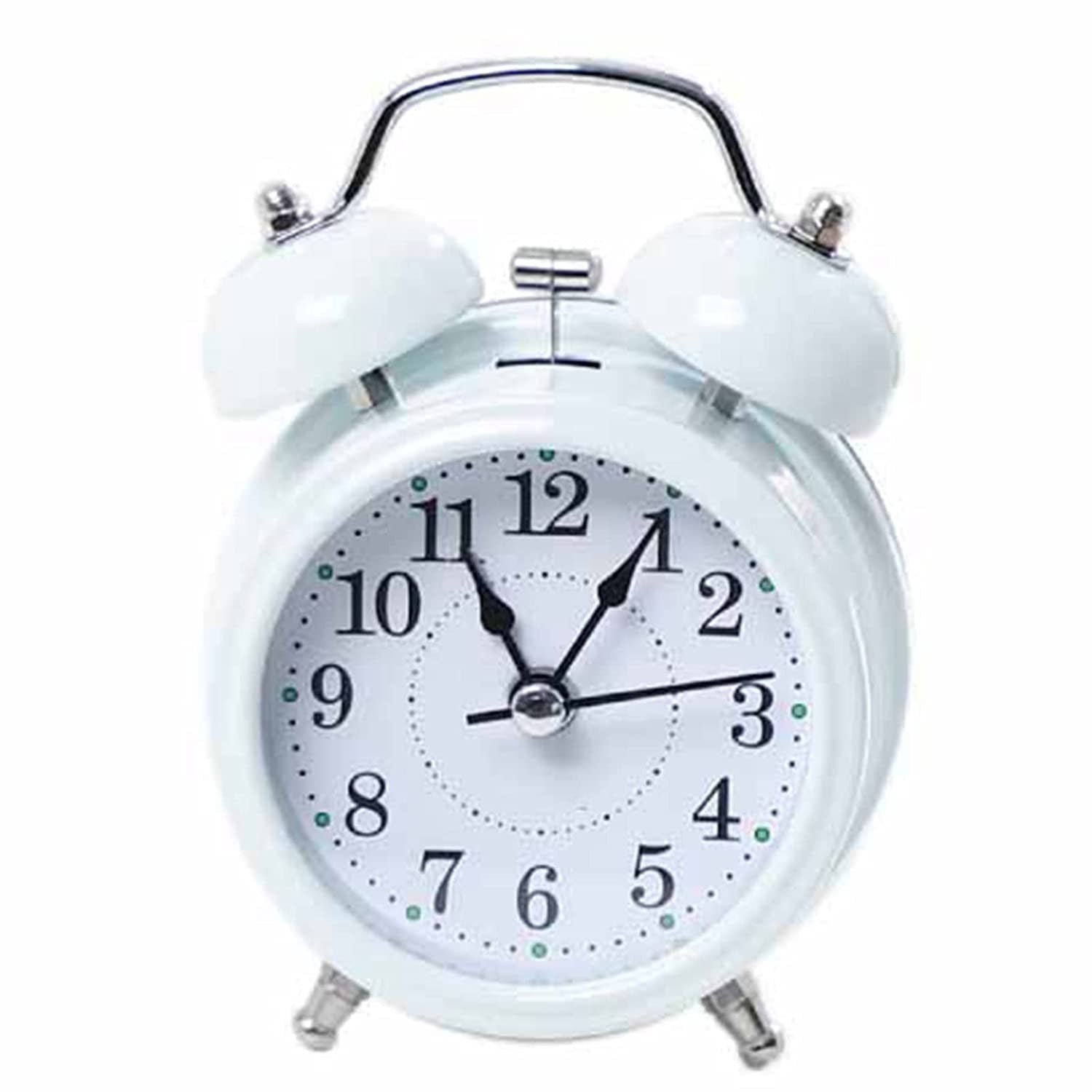 Twin Bell White Alarm Clock with Soft Backlight and Low Ticking Noise