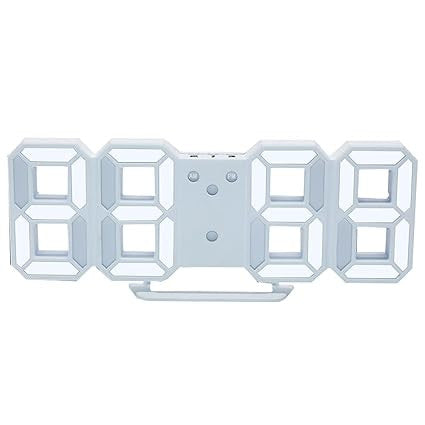 Modern White 3D LED Wall Clock with Alarm and Digital Display