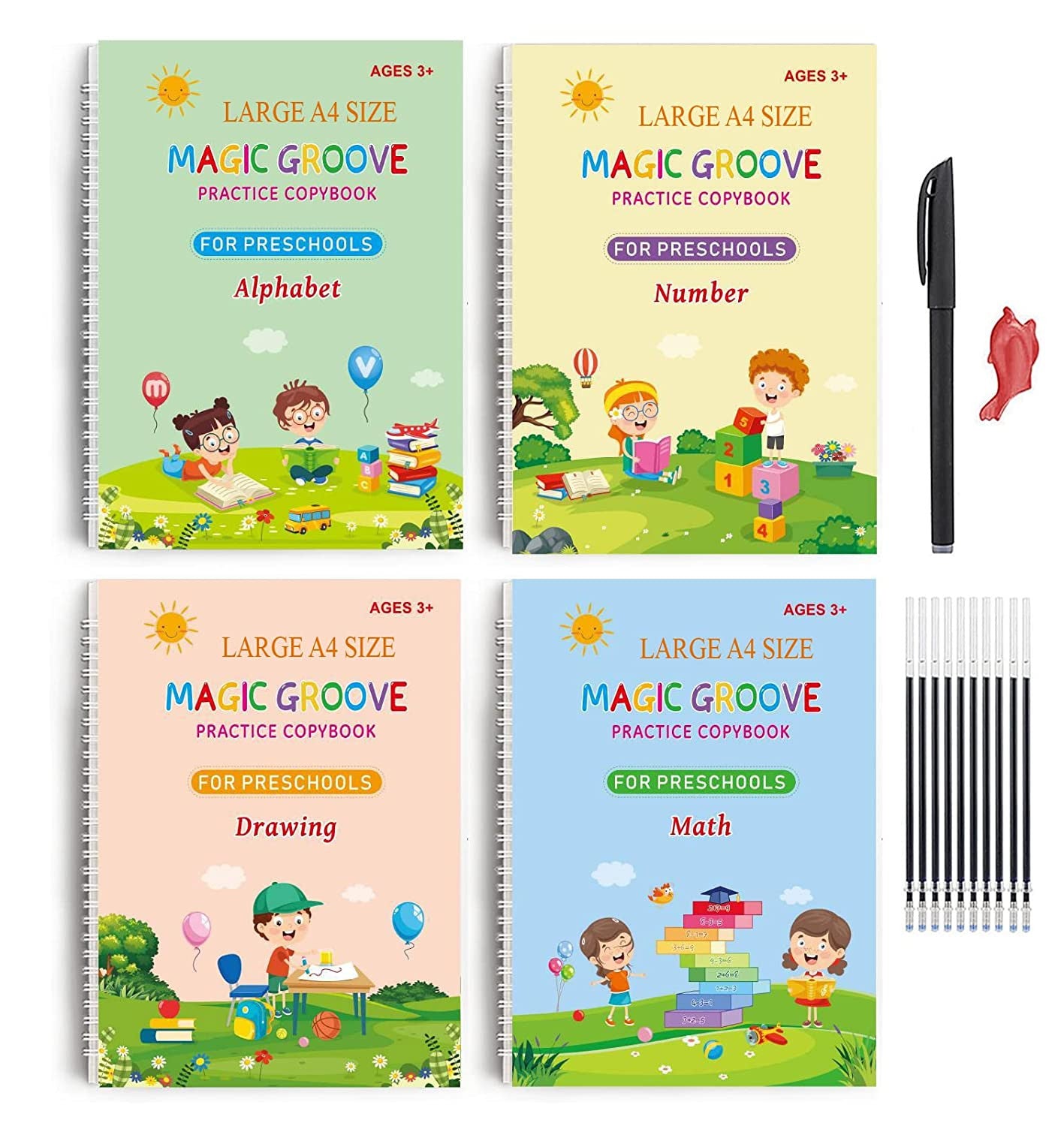 Magic Practice Copybook Set for Kids with Reusable Tracing Pages and Soft Pen Cover