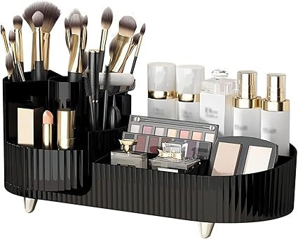360° Rotating Makeup Organizer with Brush Holder