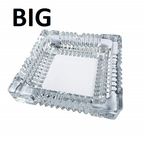 Big Crystal Glass Square Ash Tray for Cigar, Bar, and Home Decor
