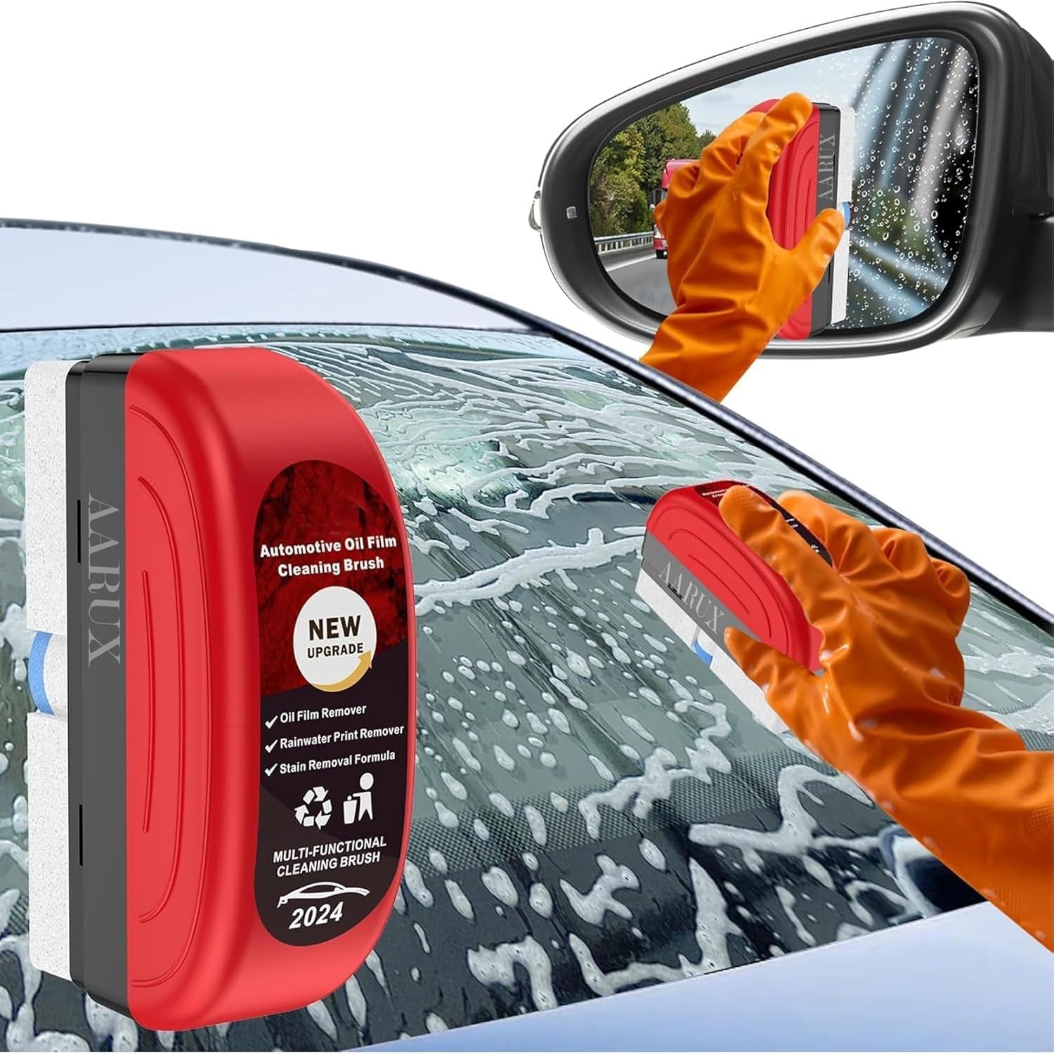 Car Glass Oil & Water Spot Remover Kit with Cleaning Brush