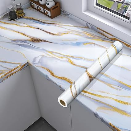 White Blue Marble Foil - Elegant Decorative Wrap (Ta-061)
