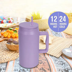 Lavender 1500ml Insulated Mug with Handle and Straw