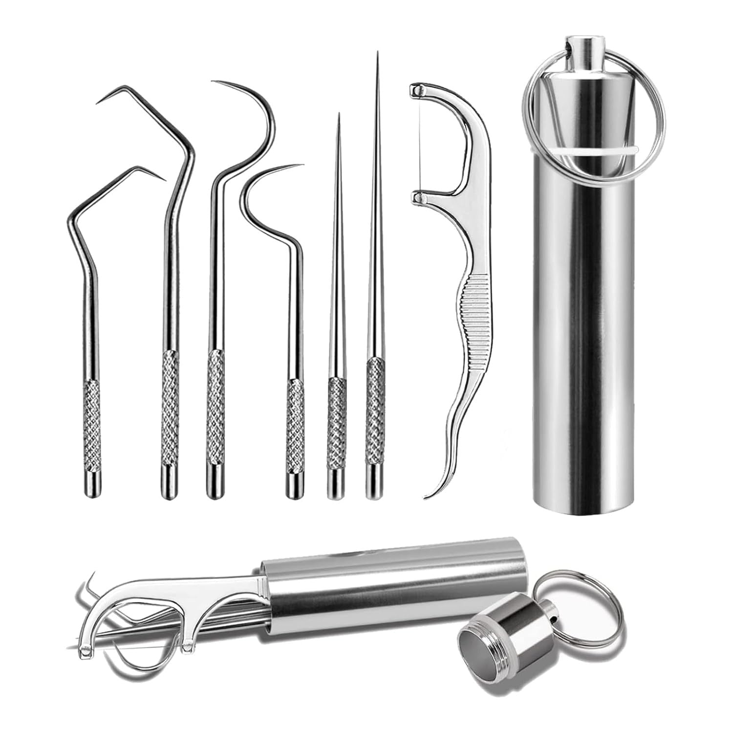 7-Piece Stainless Steel Dental Cleaning & Toothpick Pocket Kit
