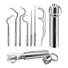 7-Piece Stainless Steel Dental Cleaning & Toothpick Pocket Kit