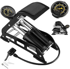Dual Aluminum Cylinder Foot Pump with Pressure Gauge for Bikes Cars