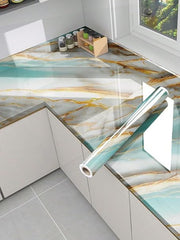 Sky Blue & Gold Marble Foil (TA-052) - Elegant Blue & Gold Design