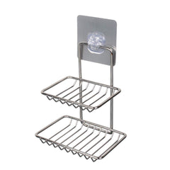 Stainless Steel Double Layer Wall-Mounted Soap Holder with Self-Adhesive