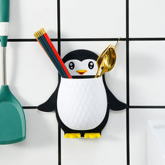 Penguin Wall Mount Phone & Toothbrush Holder with Remote Storage