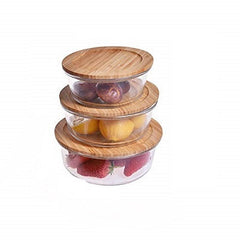 3-Piece Glass Food Storage Set with Wooden Lids