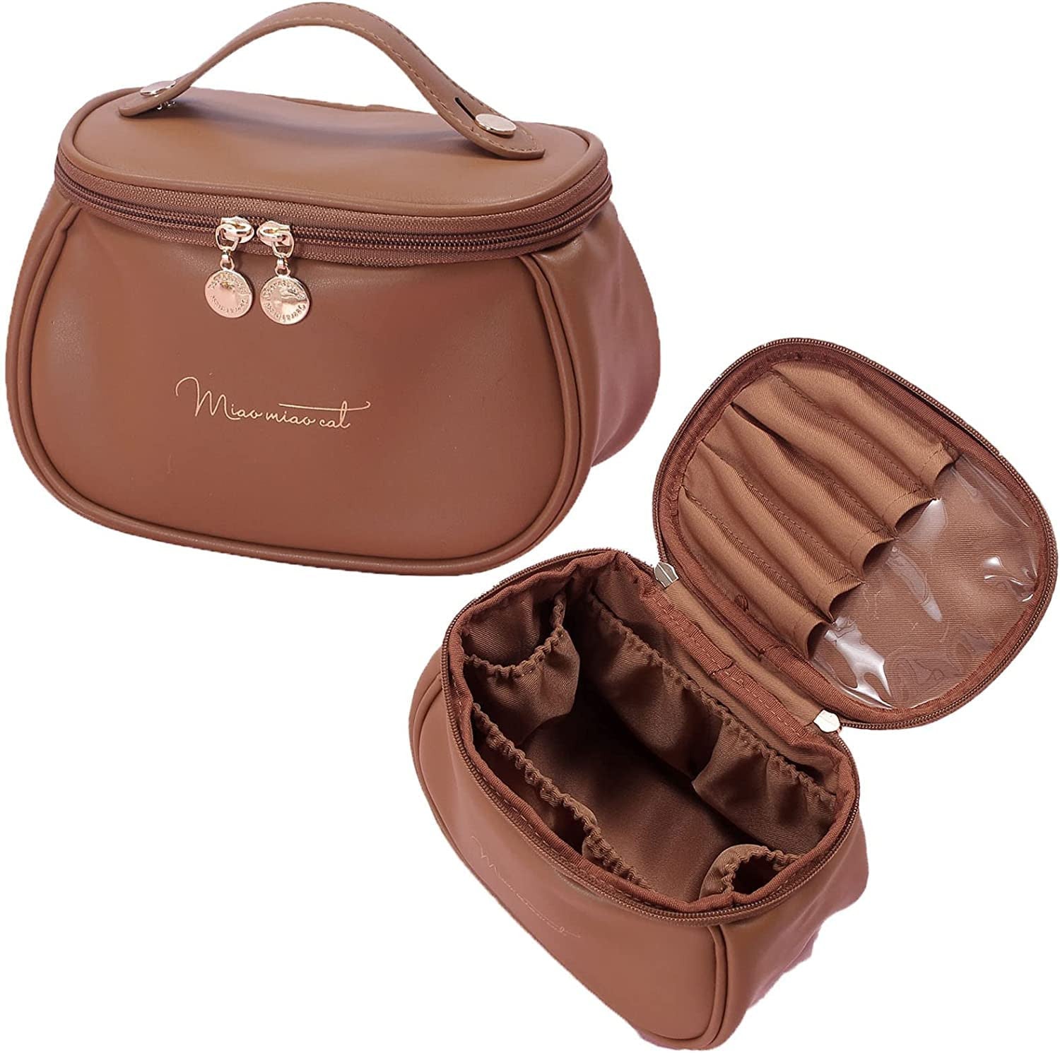 Large Leather Cosmetic Bag - Waterproof Travel Makeup Organizer