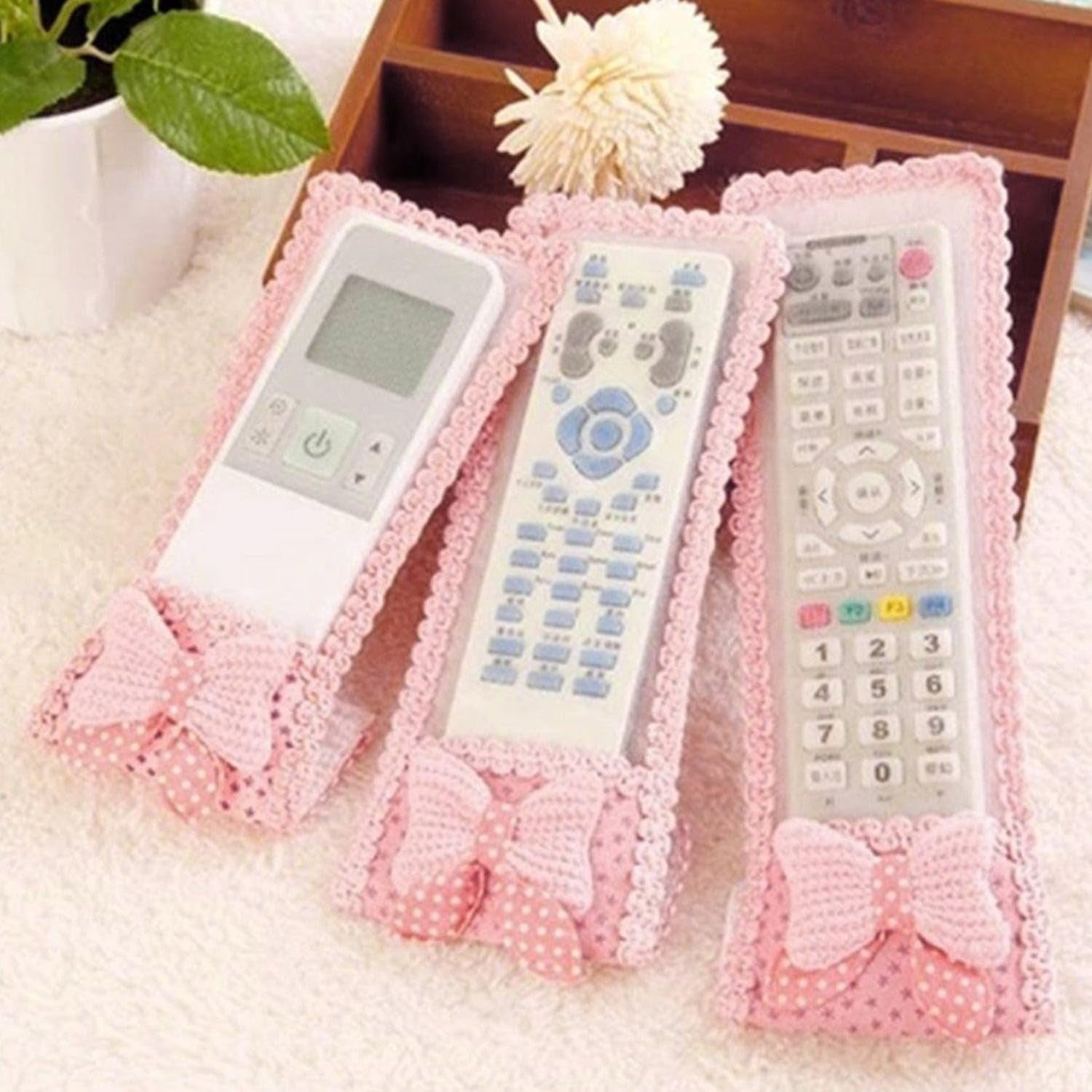 3Pc Remote Cover Set with Bow Knot for TV & AC Remotes