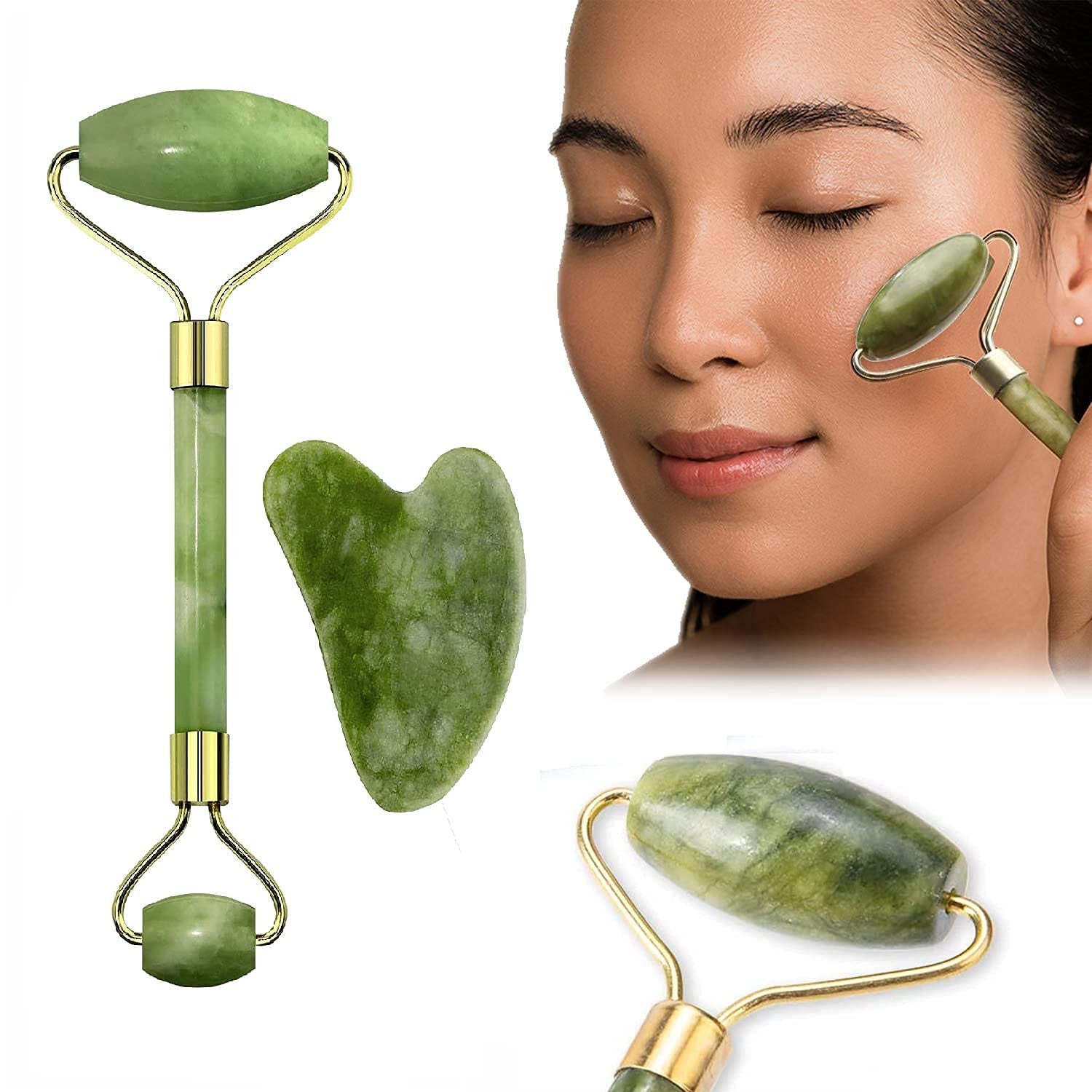 Natural Jade Facial Roller for Wrinkles & Eye Treatment