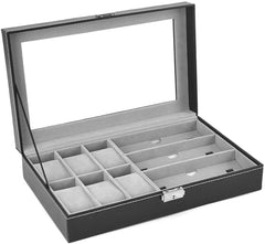 Elegant 6 Slot Watch & 3 Slot Sunglasses Organizer with Lock