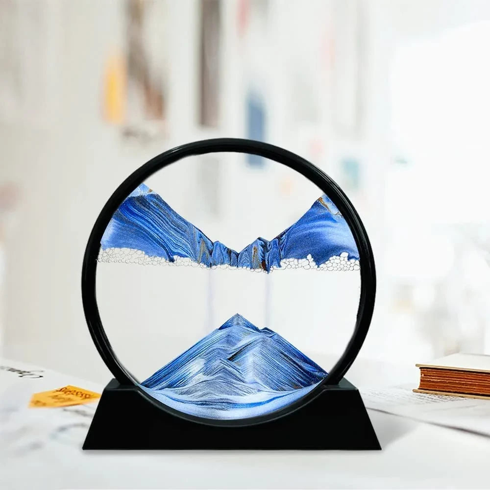 7-Inch Blue Quick Sand Art Painting with Flowing 3D Landscape