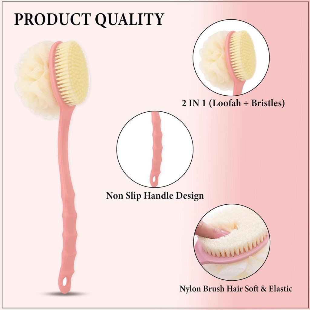 2-in-1 Bath Brush & Loofah Back Scrubber for Exfoliating & Cleansing